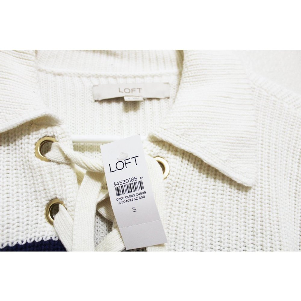 NWT LOFT Striped Lace Up Polo Sweater - Picture 5 of 6